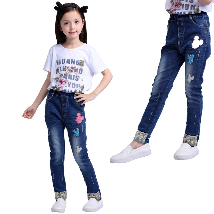 Mickey patch pull-on jeans